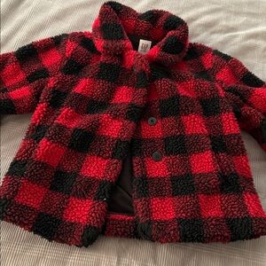 GAP Red and Black Plaid Sherpa Jacket